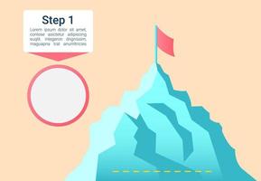 cima de la montaña con conjunto de elementos de diseño de gráfico infográfico de bandera roja. círculo vacío símbolos vectoriales abstractos para infochart con espacios en blanco. kit de gráficos instructivos. roboto medium, fuentes ligeras utilizadas vector