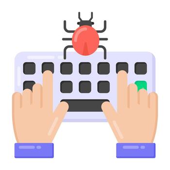 Bug with keyboard denoting flat icon of keyboard bug vector