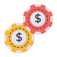 monedas de casino en icono de estilo plano, vector editable