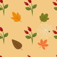 otoño de patrones sin fisuras con hojas y bayas de rosa mosqueta. ilustración vectorial para diseño, impresión decorativa en papel o tela vector