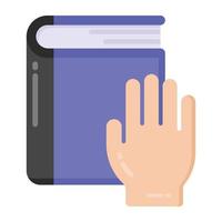 Hand on book denoting flat icon of oath book vector