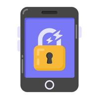 Padlock inside phone denoting flat icon of cracked mobile lock vector