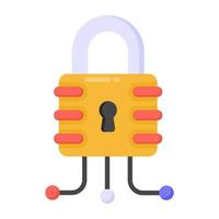 Lock with nodes denoting flat icon of cyber network vector