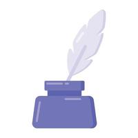 Feather and bottle denoting flat icon of quill ink vector