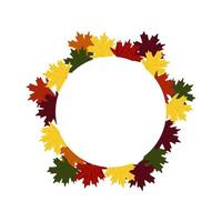 Autumn wreath of maple leaves, different colors. Isolated on a white background. Vector. In the style of a hand drawing. vector