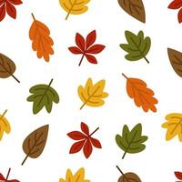 Autumn leaves of oak, maple trees seamless pattern on a white background. Vector illustration in a flat style for a website, printing on paper, fabric, packaging.