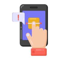 Mobile biometric warning in flat style icon vector