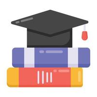 Mortarboard with books denoting flat icon of graduation vector