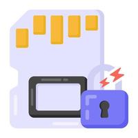 Padlock with card denoting flat icon of destroyed memory vector