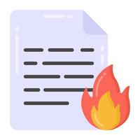 Paper with fire denoting flat icon of burning data vector