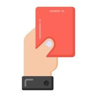 Card in a hand, flat icon of referee card vector