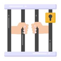 Hands behind bars denoting flat icon of prison vector