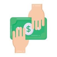 Hands with banknote denoting flat icon of bribery vector