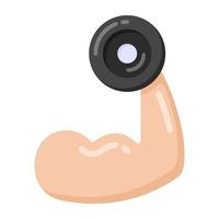Hand holding barbell, icon design of weightlifting in flat style vector