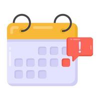 calendario con burbuja que denota un icono plano de alerta de evento vector