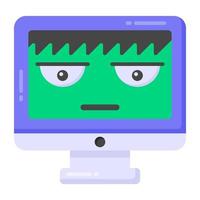 cara dentro de la pantalla que denota un icono plano de la computadora pirateada vector