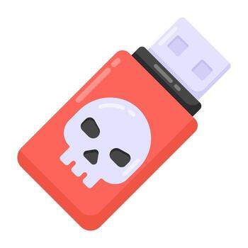 Hacked usb in flat style icon, system hardware memory device vector