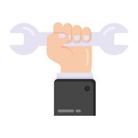 Hand with wrench denoting flat icon of maintenance vector