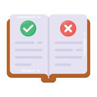 libro de reglas en icono plano, vector editable