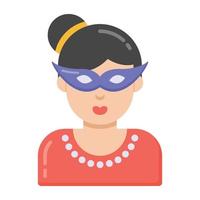 A girl with a party mask in flat icon vector