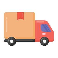 Cargo van, goods delivery truck flat editable stroke vector