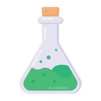 Green liquid inside flask denoting flat icon of potion vector