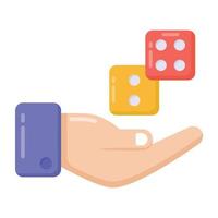 cubos de mano que denotan un icono plano de dados de casino vector