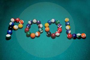 The word pool from billiard balls photo