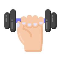 A flat icon design of dumbbell in hand, editable flat vector of fitness accessory