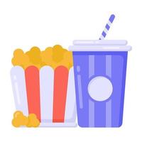 Flat style of snacks icon, popcorn with drink vector