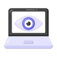 Eye inside system denoting flat icon of laptop monitoring vector