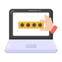 Hand with stars inside laptop denoting flat icon of login vector