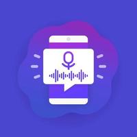 Audio recording with a smart phone vector icon