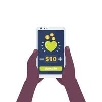 aplicación de donación, teléfono inteligente en las manos vector