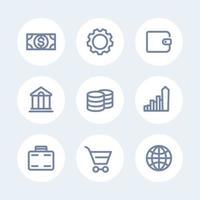 Finance icons, wallet, money, banking, analysis, case, thick line icons, vector illustration