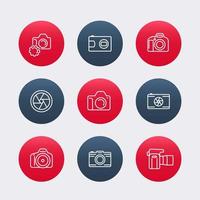 camera, dslr, diaphragm, round line icons, photography, camera pictogram, vector illustration