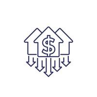 house prices decline, property value down line icon vector