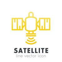 icono de satélite en estilo de línea sobre blanco, ilustración vectorial vector