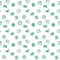 seamless pattern with finance icons, green on white, vector illustration