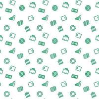 seamless pattern with finance icons, green on white, vector illustration