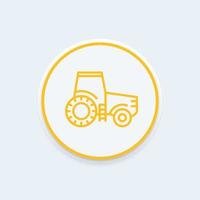 icono de línea de tractor, vector agrimotor, vehículo de ingeniería, icono redondo de tractor agrícola, ilustración vectorial