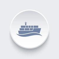 icono de barco de contenedores, transporte, vector de barco de carga, transporte marítimo, icono redondo de envío, ilustración vectorial