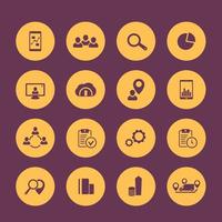 16 business round flat icons, business pictograms, isolated icons set, vector illustration