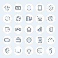 icons for web design in linear style, 25 vector pictograms on white