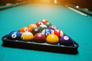 Billiard balls in a pool table at triangle photo