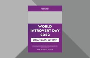 2 de enero día mundial del introvertido. Plantilla de volante del día mundial introvertido, portada, diseño de folleto de póster. cubrir, póster, volante, listo para imprimir vector