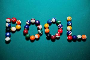 The word pool from billiard balls photo