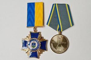 Ukrainian medal 70th war anniversary on white background photo