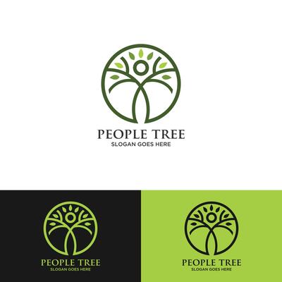 Tree yoga logo. Silhouette of a person in meditation in a round frame. The image of nature, the tree of life. Design of the emblem of the trunk, leaves, crown and roots of the tree.Yoga logo vector,