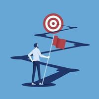 businessman with red flag on route to dartboard, business concept of route to goal vector